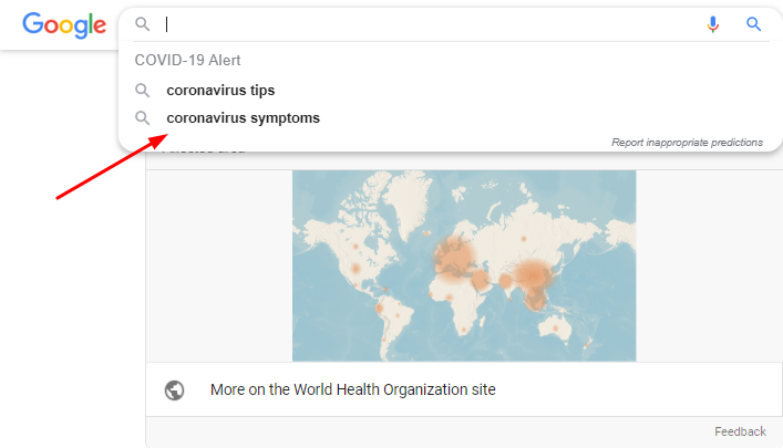 Google Coronavirus Autosuggest Screenshot