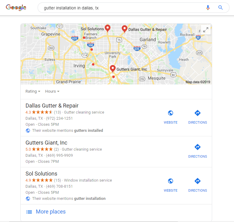 Gutters Mapping Data An Example of High Quality Google Search Results