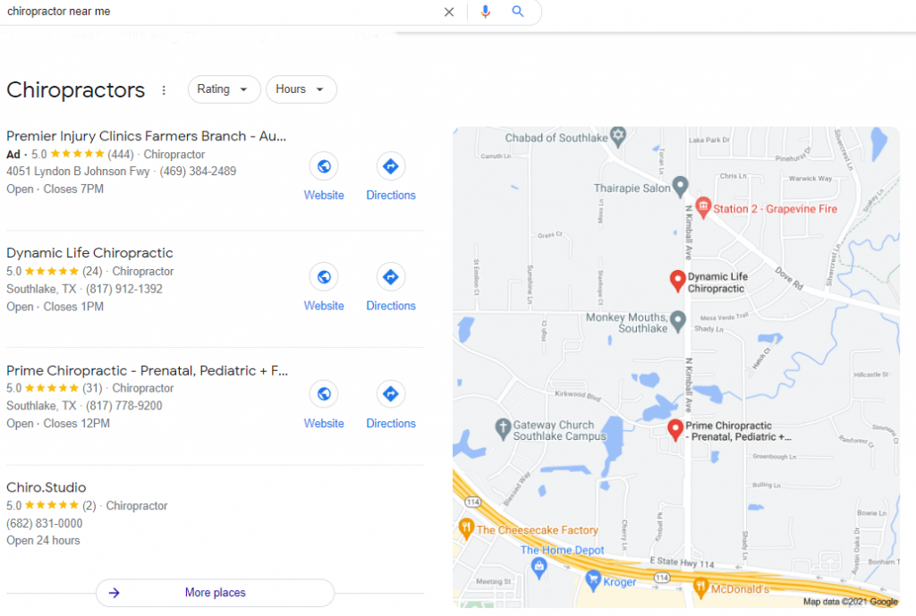 Screenshot of Local Map Pack for Chiropractor Near Me