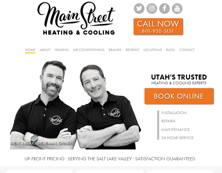 HVAC Clean Website Navigation Example of Great Web Design for HVAC Company SEO