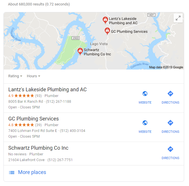 Lantz Lakeside Plumbing A Google Search Result With a Google My Business Listing