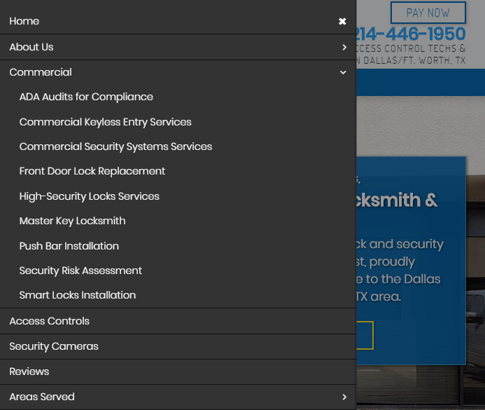 Locksmith Navigation Menu Dropdown Menu for Better Locksmith SEO