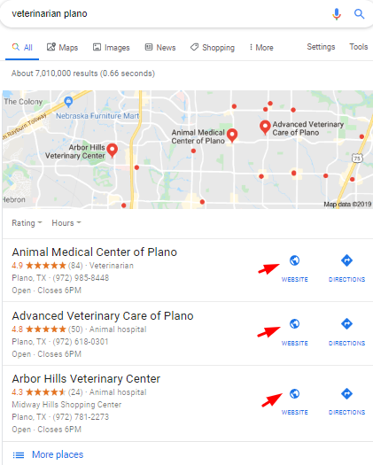 Map Pack From Local SEO for Veterinarians